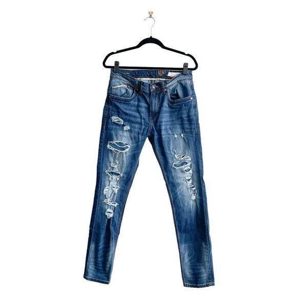 Ed Hardy Skuller Jeans Punk's Not Dead Distressed Destroyed Men's 32 - Picture 1 of 16